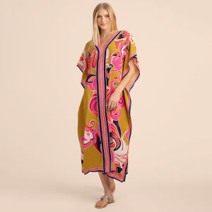 Đầm Kaftan Cỡ Lớn Dành Cho Nữ Kiểu Kimono Mùa Hè Chất Liệu Polyester Họa Tiết In Phong Cách Trẻ Trung