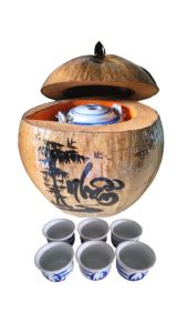 Bộ bình ủ trà trái dừa khắc chữ "Nhẫn" / Bình trà 04 - 09 lít / Giữ ấm 3 - 6 giờ / Sản phẩm sản xuất thủ công trứ danh xứ dừa Bến Tre