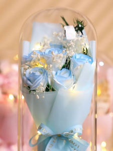 FUN POINT Artificial Rose Flower Glass Cover Dome Eternal Flower Bouquet LED Lighting Birthday Gift Valentines Gift