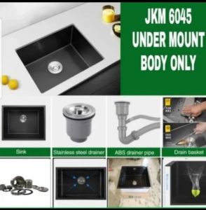 KITCHEN SINK 6045 UNDERMOUNT BLACK JKM LENGKAP KRAN/KITCHEN SET UNDERMOUNT BLACK 6045/WASTAFEL BAK CUCI PIRING HITAM UNDER MOUNT