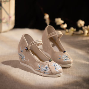 Elevated Height Embroidered Cotton Linen Shoe for Women Traditional Cheongsam Slippers Comfortable Flat Heel Floral Pattern