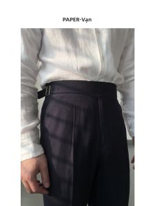 Flax Gurkha Style Gentleman Thin Everyday High Waist Casual Pants
