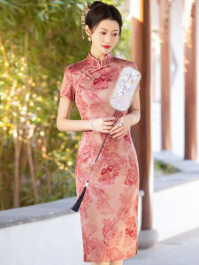 Elegant Vintage Cheongsam Midi Maxi Summer New Style for Small Stature Mothers Partywear Comfortable Short Sleeve Chinese Style