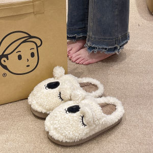 Cute Koala Plush Slippers Womens Home Indoor Warm Anti-slip Fall Winter New Style Furry Slip-On Shoes Comfortable Low Heel