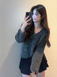 BINKAFENNY | Laid-back Style V-neck Sequin Sweater Womens Autumn Winter New Super Beautiful Design Knitted Top Comfortable Loose Fit Long Sleeve