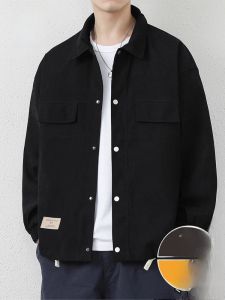 ROMON | Romon Mens Workwear Jacket Spring Autumn New Trend Brand Suede Casual Thickened Collar Mens Outerwear Polyester Fiber Long Sleeve