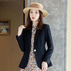 Casual Black Suit Outwear Womens Spring Autumn Fashion Western Style Slim Fit Drape High-End Small Suit Tops