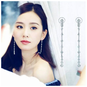 Elegant Long Zircon Earrings Womens Wedding Jewelry Face Shaping Fashionable Simple Style Alloy Embedded Artificial Gem