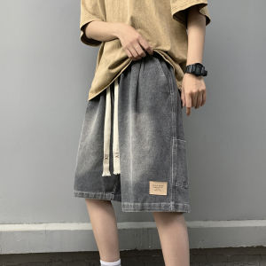 Retro Washed Mens Denim Shorts Casual High Street Style mid Waist Loose Fit Summer Fashion Brand Straight Leg Five-Quarter Pants