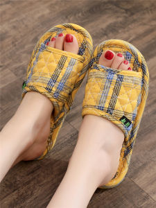 รองเท้าแตะผ้าบุในบ้านแบบไม่เกิดเสียงสำหรับฤดูใบไม้ผลิ ฤดูร้อน ฤดูใบไม้ร่วง ฤดูหนาว รองเท้าแตะแบบซักได้สำหรับคู่รัก รองเท้าแตะแบบไม่ทำลายพื้น