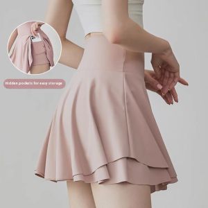 FED Fake Two-Piece Yoga Pants High Waist Hip Lift Tight Culottes with Pockets