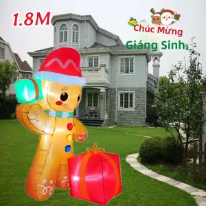 Người Bánh Gừng Bơm Hơi Giáng Sinh Cao 6FT Có Đèn LED Tích Hợp Hộp Quà Màu Đỏ Và Xanh Lá Cây Trang Trí Sân Trong Nhà Ngoài Trời Bãi Cỏ
