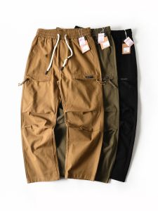 Retro American Style Pure Cotton Washed Multi-Pocket Workwear Paratrooper Pants Mens Loose Straight Casual Long Trousers