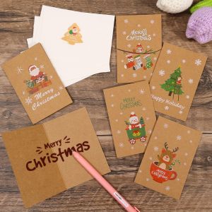 6Pcs/set Merry Christmas Greeting Cards With Envelopes Cute Cartoon Santa Snowman Party Invitation Postcards