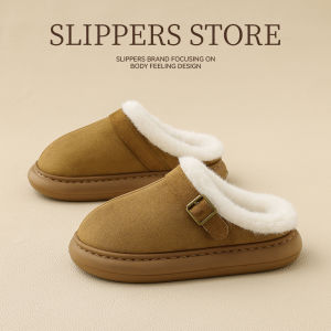 Dép Cotton Đế Dày Mùa Thu Đông Phong Cách Retro Đa Năng Có Gót Bao Da Lông Cừu Đế EVA Ấm Áp Cho Nữ Dép Nửa Bánh Mì Thường Ngày