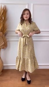 Mihar Store: Dress Wanita Lengan Pendek Flower Crinkle & Korean Style