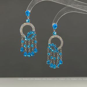 Heavy Industry Design Blue Tone Waterdrop Tassel Zircon Earrings Luxury Sensation Drop Earrings Fashionable Jewelry Accessories