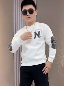 Mens Autumn Winter New Simple Letter Print Slim Fit Long Sleeve Round Neck Base Layer T-Shirt Casual Style Cotton Polyester Blend