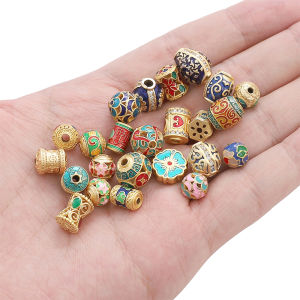 1PC Copper Plated Gold Color Carved Beads Inlaid Crystal Metal Drip Oil Brass Loose Spacer Beads For Handmade Bracelet Necklace Keychain DIY Craft Jewelry Making Accessories