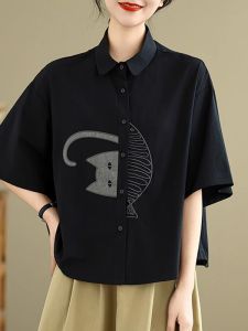 Pure Cotton Short Sleeve Shirt Womens Style Summer New Luxury Sensation Fashionable Half Sleeve Top Polo Collar Button down