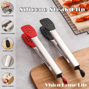 Vision 304 Stainless Steel Food Clip with Rack Silicone Roast Steak Clip Barbecue Grill Steak Clip Multi-functional Food Tong Kitchen Gadget