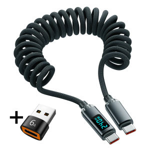 Digital Display PD To Type C Cable 5A Fast Charge USB C Spring Car Charger Cable For iPhone 15 Series Xiaomi 12 Samsung Macbook