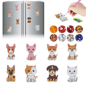 8 Sets of DIY Diamond Art Painting Kits Acrylic Material Animal Pattern with Magnet Decoration Fridge Magnets.