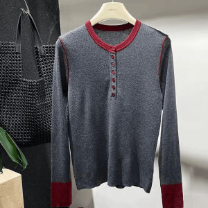 เสื้อสเวตเตอร์คอตั้งแขนยาวสีบล็อกสไตล์ยุโรป ทรงเข้ารูป ทรงเข้ารูป แขนยาว ปกติ ปกติ เสื้อชั้นในสีพื้น ฤดูใบไม้ผลิ