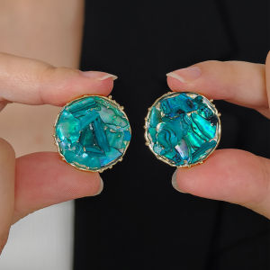 Blue Abalone Shell Earrings New Chinese Style Luxury Sensation Womens Fashion Jewelry round Shape Earring Vintage Style
