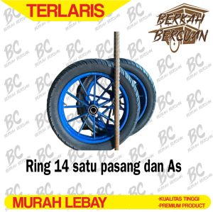 Roda gerobak Ring 14 satu pasang dan As besi