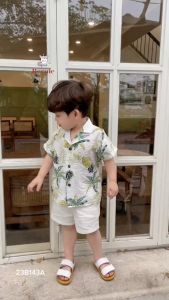 Set sơ mi nhiều họa tiết đi biển cho bé trai bé gái áo sơ mi đũi quần kaki linen 1 đến 7 tuổi BERNIE kids