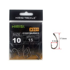 15pcs PTFE Coated High Carbon Stainless Steel Barbed Fish Hook With Eye Carp Fishing Accessories X501