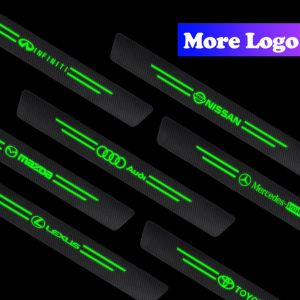 SCH 9Pieces Honda Door Sill Protector Car Luminous Side Step Sill Strip Carbon Fibre Anti Scratch Sticker For Civic FC City Jazz Vezel BRV