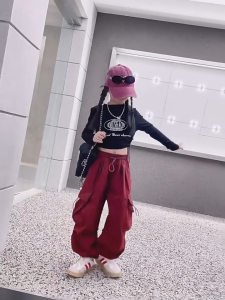 High Waist Cargo Pants Loose Korean Style Hip-Hop Casual Wide Leg Pants for Girls Streetwear