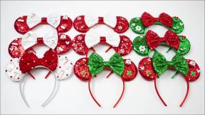 Disney | Disney Merry Christmas Head Band Girl Minnie Mickey Mouse Ears Hair Accessories For Women Candy Cane Hairband Kids Xmas Headwear