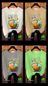 Baju Kaos Wanita Oversize Basic Lengan Pendek Printing DTF Labubu Sleep Katun Combed Jumbo Blus Kaus