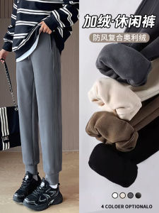 กางเกงวอร์มผู้หญิงหนาป้องกันลมกันหนาว กางเกงวอร์มผ้าขนแกะสีเทาเข้ม กางเกงขายาวทรงหลวมเอวสูง ฤดูใบไม้ร่วง/ฤดูหนาว