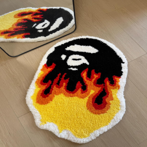 VIKAMA White Skull Red Flame Shaped Tufted Mat Anti Slip Quick Dry Rug For Bedside Living Room Punk Horror Halloween Home Decor
