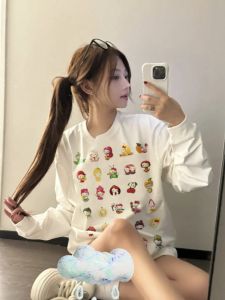 Hellokitty Hello Kitty Long Sleeves T-Shirt Womens Loose Fashion Brand Spring & Fall Winter Slimming 100% Cotton Coat Bottoming Shirt