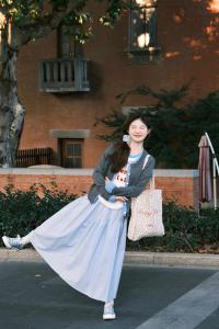 Váy Dài Vừa Phải Màu Xanh Cạp Cao Phong Cách Hàn Quốc Mùa Thu Mới Dáng Chữ a Dài Vừa Phải Đa Năng Cho Nữ