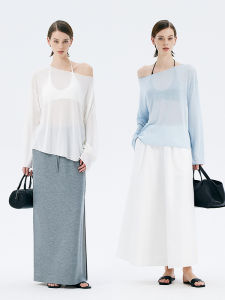 Thoransaura Silk Ruffle Long Sleeve Womens T-Shirt Commute Versatile Overhead Micro Permeable Polyester Fiber Summer Cool Sensation