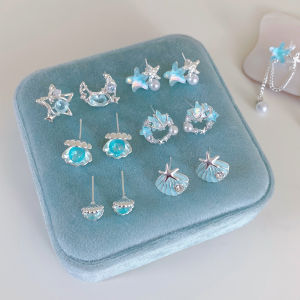 ต่างหูเรือใบดาวทะเลสีน้ำเงิน ต่างหูสุดเก๋สำหรับผู้หญิง ต่างหูแบบอเนกประสงค์ ต่างหูรูปดาวทะเล ต่างหูรูปสัตว์น้ำ