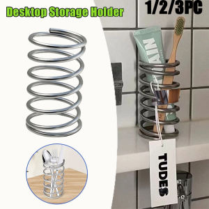 1/2/3PC Iron Toothbrush Holder Spring Design Cosmetic Brush Organizer Cylindrical Spring Storage Rack Reusable Desk Storage Rack