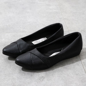 Zhenyuanxiang Womens Black Work Shoes Comfortable Low-Top Flat Boots Soft TPR Sole Beef Tendon Material Ideal for Office Wear