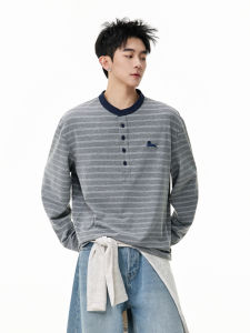WUKONGYOUHUO | Vintage Striped Dachshund Henry Neck T-Shirt
