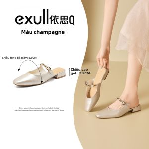 exull | Giày Mules Gót Vuông Cổ Kín Màu Trắng Phong Cách Vintage