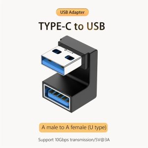 USB-C 3.0 Elbow C Adapter 90/180 Độ Bộ Chuyển ĐổiOTG Đầu Nối Hình Chữ U Cho Điện Thoại Android Máy Tính Bảng Máy Tính USB A Sang Type-C