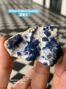 蓝莓萤石 💙 Natural Blue Fluorite on Matrix 💙Rich ocean-blue cubic crystals naturally formed on a white matrix