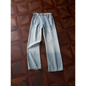 ZHUOCAN | Quần Jeans Ống Rộng Thoáng Khí Có Thêu Rửa Mòn