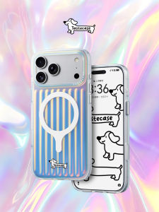Tastecase 丨 cute dog Dachshund Colorful Luggage magnetic Phone case Suitable for Apple iPhone18ProMax/17Pro Original Striped Cute Puppy magnetic Phone stand